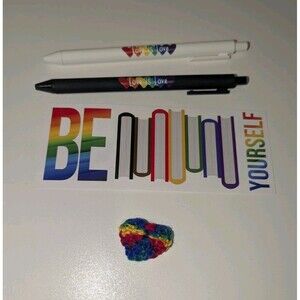 LGBTQIA+ Gay Pride Rainbow Gifts Set Crochet Heart 2 Love is Love Pens Bookmark